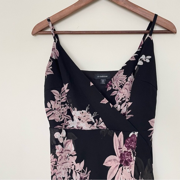 Le Château Y2K Dark Floral Fairy Babydoll Asymmetric Midi Dress Flowy XS Grunge - Picture 4 of 15